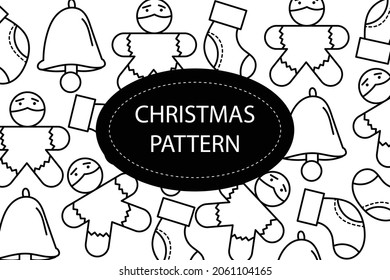 Outline christmas isolated on white pattern background. 