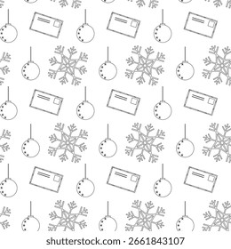 Contorno de Natal e Ano Novo padrão com ícones de linha festiva. Ideal para designs de inverno, impressão de festa, tecido e embrulho para presente