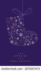 Outline Christmas sock. Decor. Christmas abstract background. Christmas card. Christmas icons vector illustration