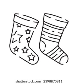 Outline of a Christmas sock line icon Vector illustration. Happy New Year