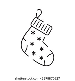 Outline of a Christmas sock line icon Vector illustration. Happy New Year