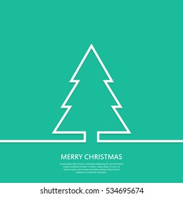Outline Christmas Tree. Christmas Greeting Card. Minimal Abstract Background. Vector Illustration. Eps10