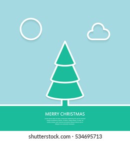 Outline Christmas tree. Christmas greeting card. Minimal abstract background. Vector illustration. Eps10