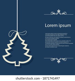 Outline Christmas tree. Minimal Christmas abstract background. Christmas greeting card. Vector illustration.