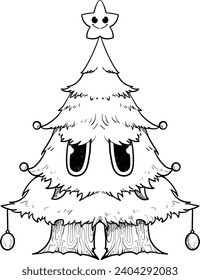 Outline Christmas Tree Monster Vector Set