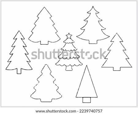 Outline of Christmas trees of different shapes on a white background