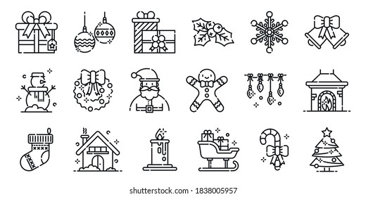 outline Christmas and winter icons