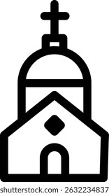 Contornar o ícone da igreja com cúpula e cruz representando a fé e a adoração