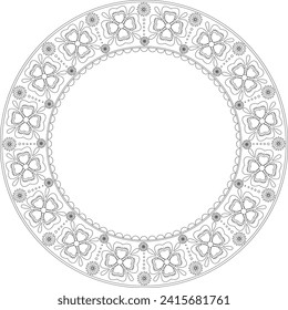 Outline circle frame with floral mexican pattern.Use for copy space, invitations,greetings, coloring, embroidery template 