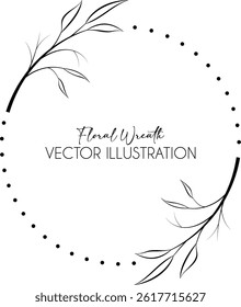 Outline circle with leaf branches and foliage for logo design