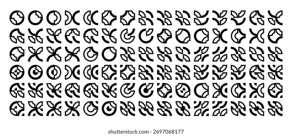 Outline circle memphis curve pattern icon set