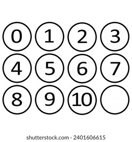 Outline circle with numbers 0 to 10 inside. Vector illustration on white background.