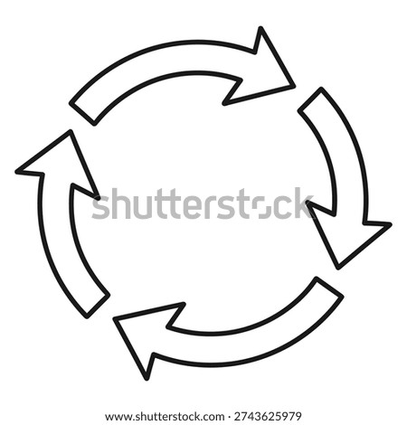 Outline of a circular arrow cycle, representing repetition, refresh, or continuous process.