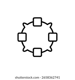 Outline circular connection with four square nodes curved links circle network