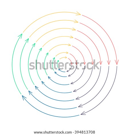 Outline circular infographic arrows with different radius. Arrows for charts, diagrams with 5 steps, parts. Vector design element.