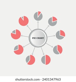 Outline circular infographic with central element. Chart, diagram, scheme, graph with 9 steps, options, parts, processes with arrows. Vector design element.