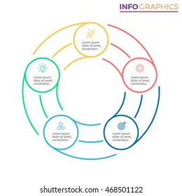 Outline circular infographic element with 5 steps, options, parts. Vector template.