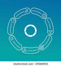 Outline circular infographic element. Linear flat chart, diagram, scheme, graph with 7 steps, options, parts, processes with rounded section. Vector thin line design element.