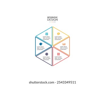 Elemento de infografía circular de contorno. Gráfico plano radial, diagrama, esquema, gráfico con 6 pasos, opciones, partes, procesos con flechas. Elemento de diseño de Vector.