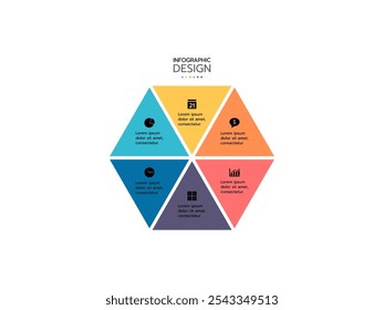 Contornar elemento infográfico circular. Gráfico plano radial, diagrama, esquema, gráfico com 6 etapas, opções, partes, processos com setas. Elemento de design vetorial.