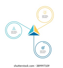 Outline circular infographic element. Radial flat chart, diagram, scheme, graph with 3 steps, options, parts, processes with arrows. Vector design element.