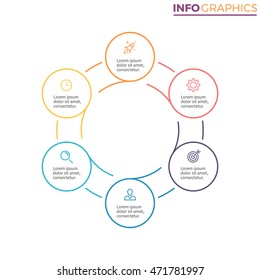 Outline circular infographic. Minimalistic diagram, chart, graph with 6 steps. Vector design element.