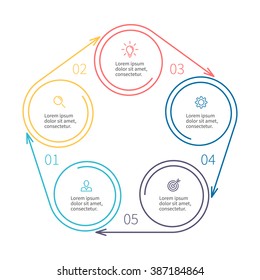 Outline Circular Vector Infographic Element. Linear Flat Chart With 5 Options With Arrows.