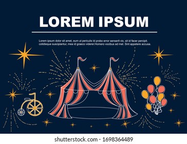 Outline circus icon red tent linear style advertising flyer design flat vector illustration on white background