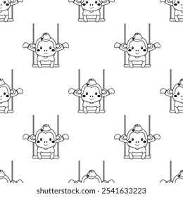 outline circus seamless pattern with acrobat monkey, trained animal, flat style