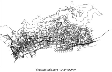 Outline city concept vector. Wire-frame style. The layers of visible and invisible lines. 3D illustration