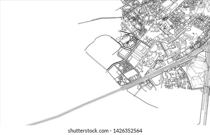 Outline city concept vector. Wire-frame style. The layers of visible and invisible lines. 3D illustration