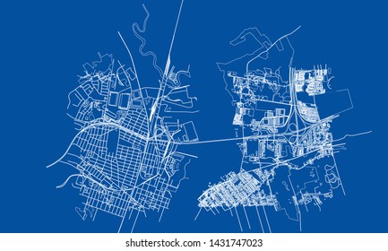 Outline city concept vector. Wire-frame style. The layers of visible and invisible lines. 3D illustration
