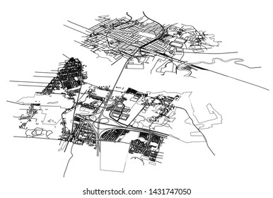 Outline city concept vector. Wire-frame style. The layers of visible and invisible lines. 3D illustration