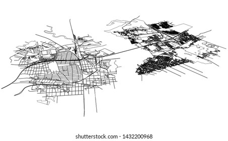 Outline city concept vector. Wire-frame style. The layers of visible and invisible lines. 3D illustration