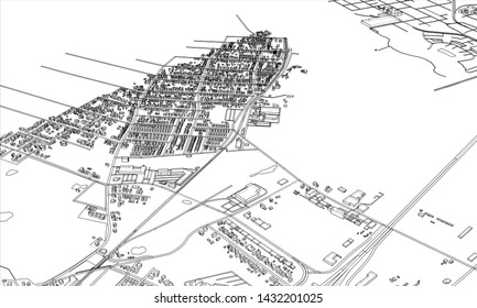 Outline city concept vector. Wire-frame style. The layers of visible and invisible lines. 3D illustration