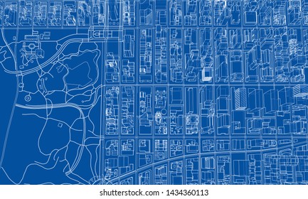 Outline city concept vector. Wire-frame style. The layers of visible and invisible lines. 3D illustration
