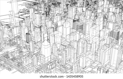 Outline City Concept Vector Wireframe Style Stock Vector (Royalty Free ...