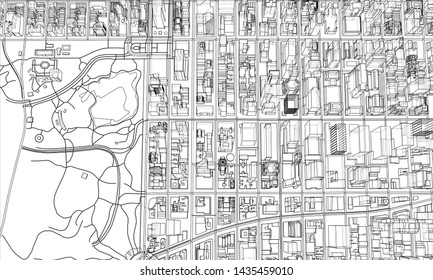 Outline city concept vector. Wire-frame style. The layers of visible and invisible lines. 3D illustration