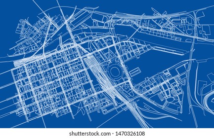 Outline city concept vector. Wire-frame style. The layers of visible and invisible lines. 3D illustration