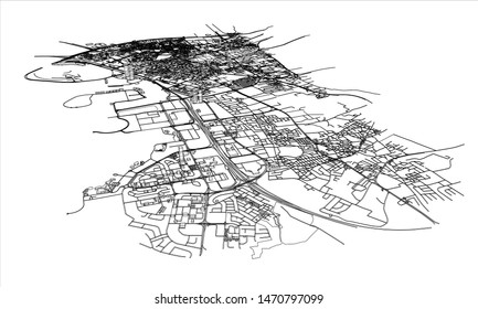 Outline city concept vector. Wire-frame style. The layers of visible and invisible lines. 3D illustration
