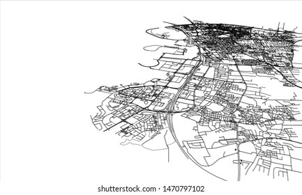 Outline city concept vector. Wire-frame style. The layers of visible and invisible lines. 3D illustration