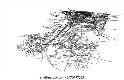 Outline city concept vector. Wire-frame style. The layers of visible and invisible lines. 3D illustration