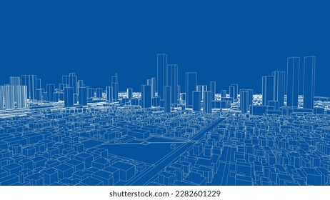 Vetor de Polygonal 3d city in dark blue background. Outline city