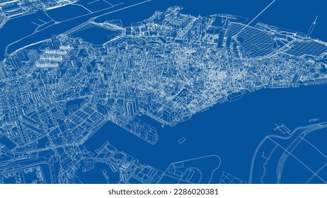 Outline city concept vector. Wire-frame style. The layers of visible and invisible lines. 3D illustration