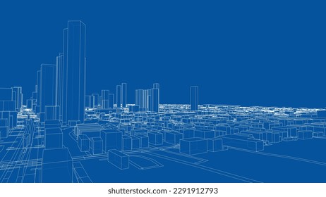 Outline city concept vector. Wire-frame style. The layers of visible and invisible lines. 3D illustration