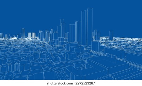 Outline city concept vector. Wire-frame style. The layers of visible and invisible lines. 3D illustration