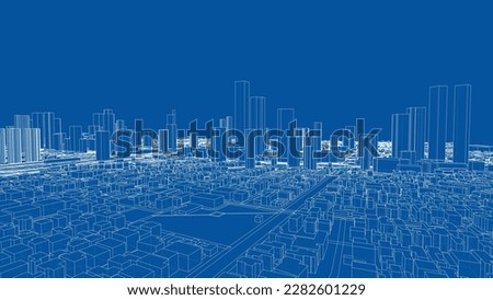 Outline city concept vector. Wire-frame style. The layers of visible and invisible lines. 3D illustration