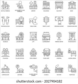 Conjunto de colecciones de iconos planos de Elementos de la ciudad de esquema