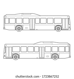 outline of city transportation bus automobile left and rignt side vector illustrations