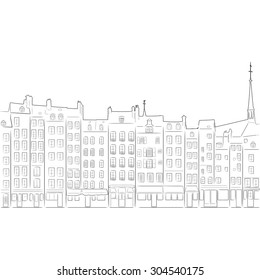 Esquema de paisaje urbano Honfleur aislado sobre fondo blanco. Ilustración vectorial de arte para tu diseño